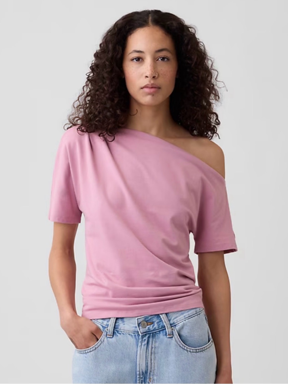 GAP One-Shoulder Short Sleeve Top in Dusty Rose Size S